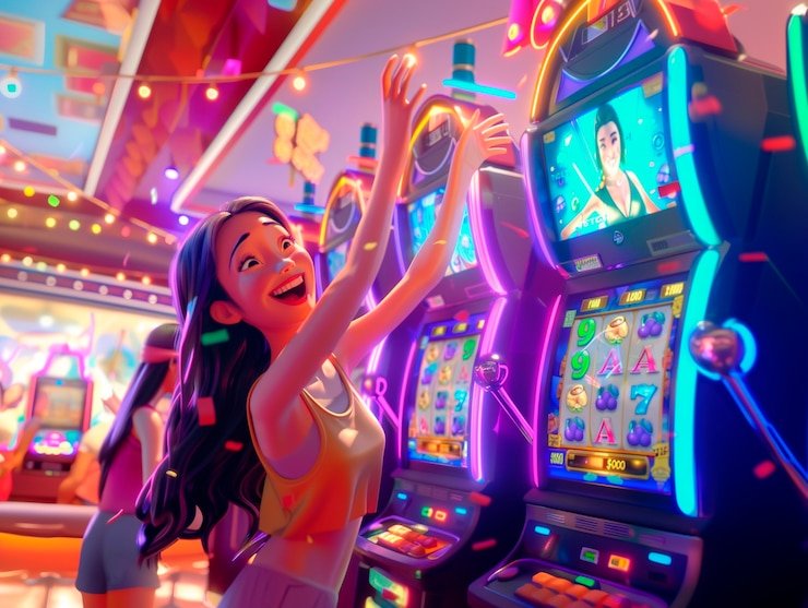 Dealer profesional di studio Over Under juragangame dengan kartu dan chip di meja